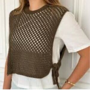 Zara Crochet Knit Sweater/ Tshirt Combo Shortsleeve Blouse Cream Size Large NWOT